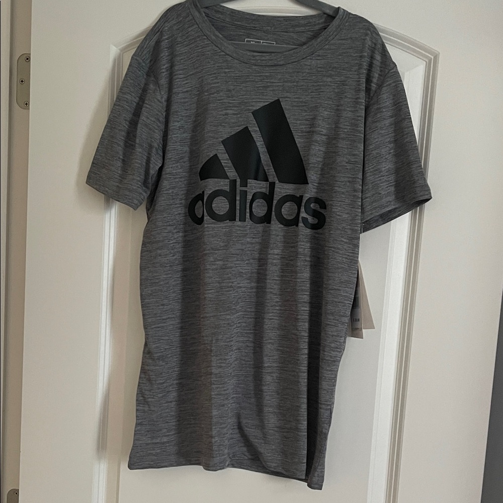 Adidas Heather Gray Tee with Black Emblem